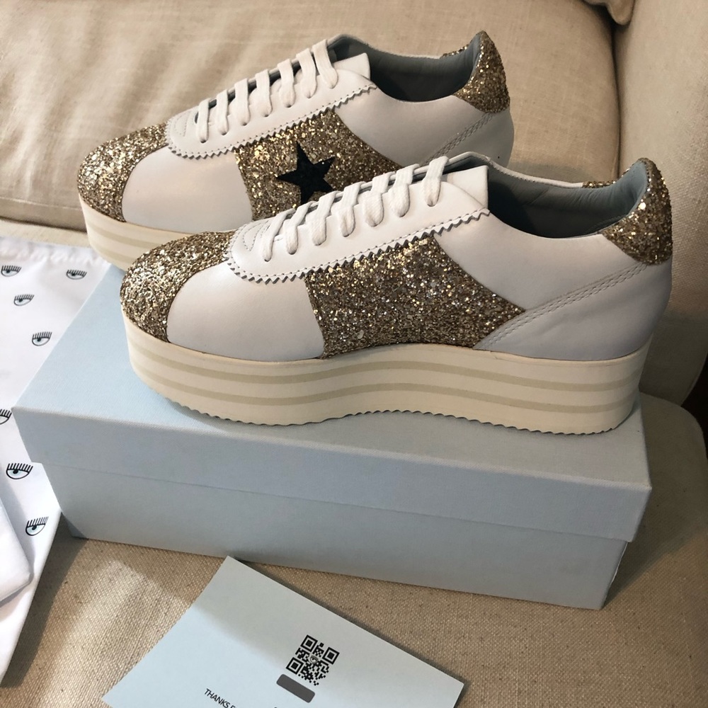 Gold glitter high sole sneaker size 38 8